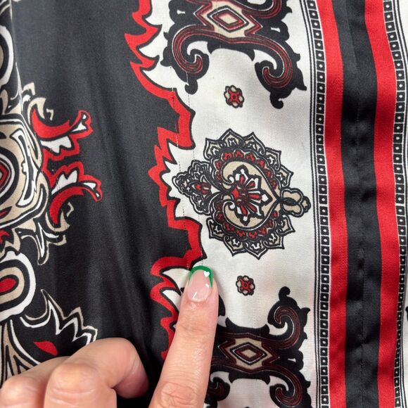 Chico's Travelers Women Boho Blouse Top Bell Sleeve Black Red Size 3 XL I162 - Picture 3 of 8